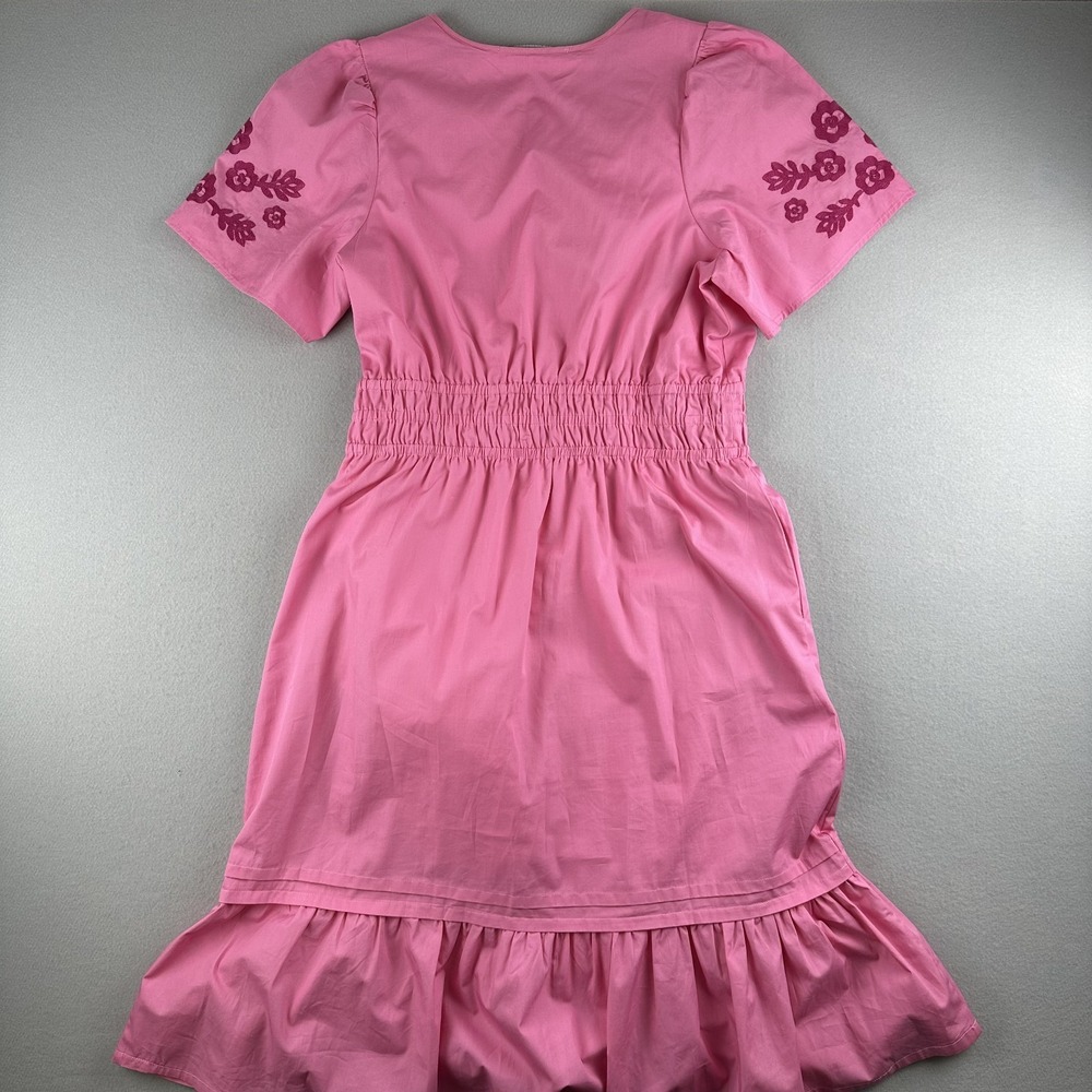 French Connection Pink Embroidered Cotton Midi Dress Large Boho Peasant Resort - Picture 11 of 11